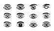 © RANA - Collection of simple black eye icons representing vision, sight and ophthalmology in graphic design.