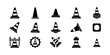 © nasrinbd07 - Traffic safety cone icons set for construction sites and road work zones featuring various warning markers and barrier designs in flat black silhouette vector format