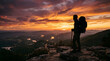 © Putri - Hikers watching a vibrant sunset over a mountainous landscape.