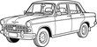 © Vhya - Vintage car vector line art illustration of a retro sedan vehicle on white background.