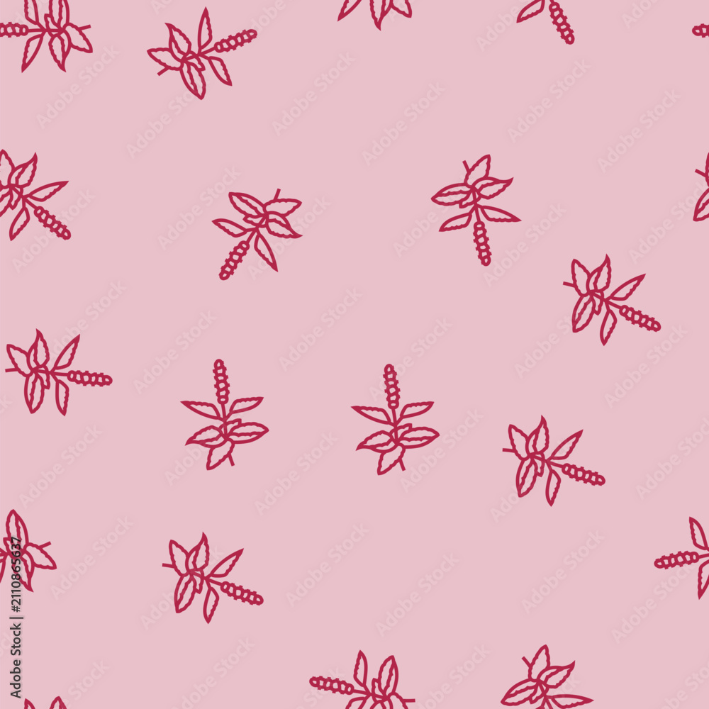 holy basil ayurvedic herb vector line seamless pattern holy basil ...
