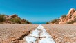 © Larisa AI - A picturesque shot of a dusty road stretching through desert terrain under a brilliant blue sky, evoking feelings of adventure, freedom, and vastness in nature.