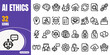 © Aftab - A collection of thirty two thin line icons representing artificial intelligence ethics concepts including bias fairness transparency security and responsible machine learning technology development