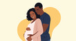 © Tithi - Loving man hugging his pregnant partner from behind as they both smile and anticipate the arrival of their baby.