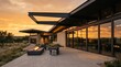 © BlackBridge Media - Modern Desert Home Patio at Sunset with Fire Pit