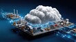 © yeewa - Industrial Cloud Integration: A futuristic concept visualizes a digital cloud seamlessly integrating with industrial facilities built on a circuit board.