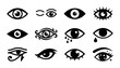 © Mim - Diverse Eye Icons Collection, Vector Graphics for Vision, Insight, and Perception; Set of 12 Black and White Symbols