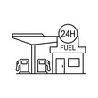 © Mithila Farzana - Fuel station icon with fuel pumps and 24h service for convenient refueling.