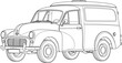 © Mokbul - Vintage delivery van line art vector illustration of a classic retro transport vehicle.