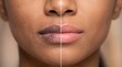 © Nora - Before and after dark lip pigmentation brightening scrub treatment