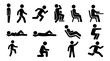 © MdRiaj - People Icons Showing Various Activities and Postures in a Simple Black and White Style Featuring Walking, Running, Sitting