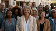 © Tania - A diverse recovery coaching team gathers under harsh midday September sun outside a community wellness center, circle of accountability, weight loss support group energy, coaches