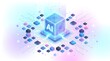 © AMMA - AI technology cube with circuits and processors in neon blue and pink