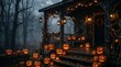 © Anggi - Haunted house porch decorated with numerous glowing pumpkins