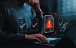 © Supatman - Document risk review concept. Person using laptop to approve files. compliance audit, warning report, error detection, policy checking, validation control, secure workflow, business risk management