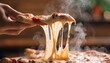 © MIkrom - Steaming Hot Slice Of Delicious Pepperoni Pizza With Stretchy Melted Mozzarella Cheese In Hand