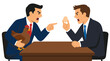 © Md Yasin Ali Rifat - Spirited Business Debate: Two Rival Entrepreneurs Arguing Over the Classic Chicken and Egg Problem, Bold Flat Vector Illustration of Heated Corporate Conflict and Professional Disagreement