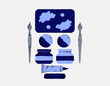 © Yeasin - Artist painting tools set with brushes watercolor palette and paint tubes in blue tone