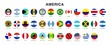 © Monu - round flag icons of the americas. circular national flags of north central and south america. labeled country flag badge collection. glossy america region flag set