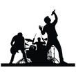 © MdBacchu - Rock band playing music concert performance vector illustration black silhouette graphic.