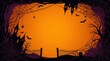 © Mdmehedi - Spooky halloween frame with haunted castle bats spider webs and a full moon background for festive holiday party invitations and greeting cards