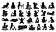 © Md - Baby Infant Silhouette Vector Set Crawling Sitting Playing Childcare Collection Isolated on White Background