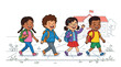 © iffa - Diverse children happily walking to school with backpacks