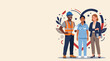 © Abay - Essential workers appreciation concept with diverse team inside heart shape background copy space vector illustration