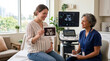 © kulpie - Pregnant woman with ultrasound image and doctor in clinic