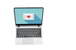 © Jill Dundee - Laptop shows an envelope with a heart symbol on the screen while someone works on the keyboard at home