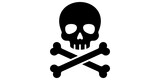Black and white skull and crossbones icon isolated on a clean transparent background for warning safety or pirate themed graphic design projects