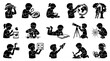 © Muamanah - Black and white glyph icons of children exploring science and nature