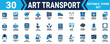© Sumon Sorkar - Set of 30 professional art transport and fine art shipping icons for museum logistics and professional move Minimal solid fill icon set bundle collection. Editable Vector Illustration Mega pack