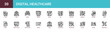© Lucas - Set of 20 outline web Digital Healthcare icons such as smartwatch, vaccine, big data, smartphone, Telemedicine, clinic, dentist vector icons for report, presentation, diagram, web design, mobile app