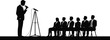 © Santa Studio - Business Speaker Presenting to Corporate Audience Silhouette Vector Illustration with Conference Seminar Presentation and Professional Public Speaking Concept