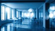 © Mandiri - Blurred, bright, modern office interior with large windows and light reflections