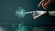 © Pisang - Human finger meets robotic hand, sparking digital particles in abstract space