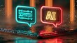 © Naufal - Glowing speech bubbles on a circuit board, one with AI, the other code