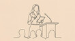 © Maria - Woman presenting at podium with audience line art drawing.