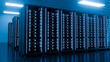 © Prathankarnpap - 3D Illustration of Modern Data Center Server Room with Glowing Blue Rack Cabinets and LED Lighting