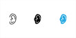 © Muhammad - Minimalist black line icon set, of a human ear, representing hearing, auditory health, ear anatomy, listening, and medical care. Clean isolated vector-style design on a white background.