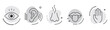 © ISHWARAN - Five human senses editable stroke outline icons set. Flat vector illustration of human senses including ear, eye, nose, lips, and hand in minimalist design style. Five senses of human nervous system