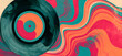 © Selvam - Retro poster background, music party banner, CD vinyl record cover design, teal, orange, and pink with a grainy texture, abstract, dynamic, summer backdrop