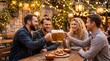 © Ruslan Abdullin - Happy friends toasting with beer and eating pretzels