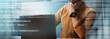 © Prostock-studio - Focused Young Man Of Asian Descent Analyzing Code On Laptop In Modern Office Setting, Engaged In Programming Work With Various Data Displayed On Screen. Digital Technology Concept.