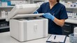 © Jafree - Woman pharmacist opening temperature controlled shipping container with vaccine. Cold chain logistics for medical supplies. Pharmaceutical delivery for safe storage of sensitive health treatments