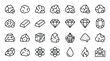 © AndrianR - A comprehensive collection of outline style mineral and gemstone icons featuring raw stones diamonds precious gems crystals and chemical elements