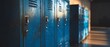 © hsantima - Colorful lockers in a bright hallway scene.