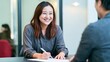© AI-HAL8 - 相談窓口で穏やかに微笑み書類を受け取る日本人女性