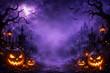 © kayden - spooky halloween illustration for kids carwed pumpkins and copy space in the middle. High quality photo